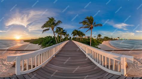 Panorama view of footbridge to the beach at sunrise Key West Florida ...