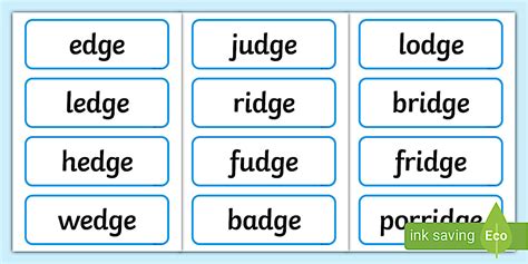 -dge Word Cards
