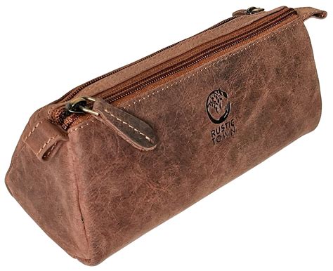 RUSTIC TOWN Leather Pencil Case - Zippered Pen Pencil Pouch for School ...