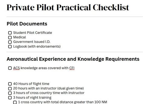 Image result for Private Pilot License Requirements Checklist