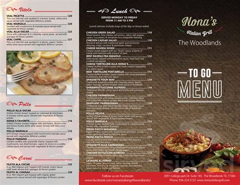 Nona's Italian Grill - The Woodlands menu in The Woodlands, Texas, USA