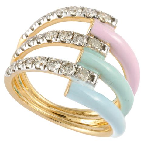 Customizable Bright Color Enamel and Diamond Adjustable Ring in 14k ...