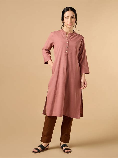 Classic Linen Watermelon pink Straight Long Kurta – Cottonsdaily