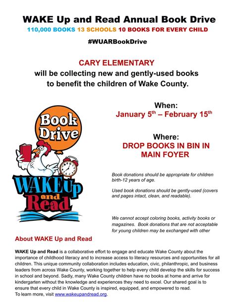 Wake Up and Read Annual Book Drive | Cary Elementary School News