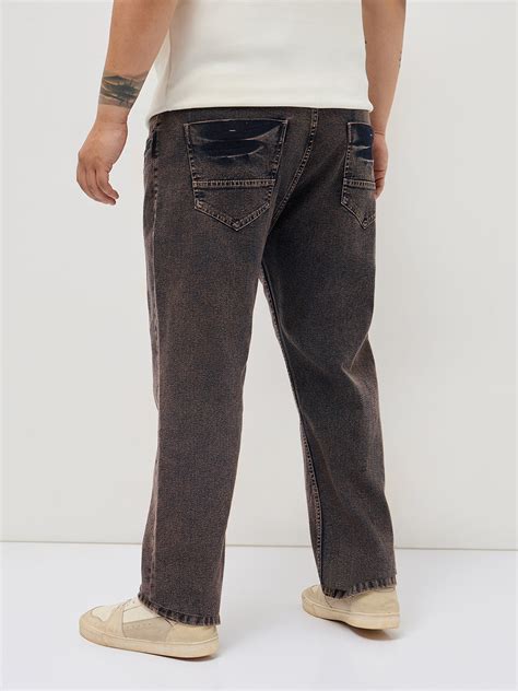 Plus Men's Light Brown Regular Fit Acid Washed Denim Jeans Stretchable ...