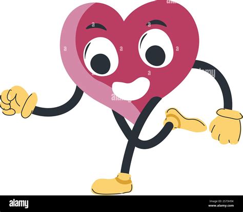 Heart personage hurrying up, isolated love symbol running and being quick. Moving fast and ...