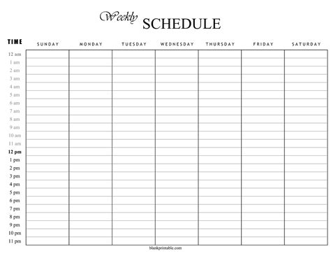 24 Hour Time Chart Template