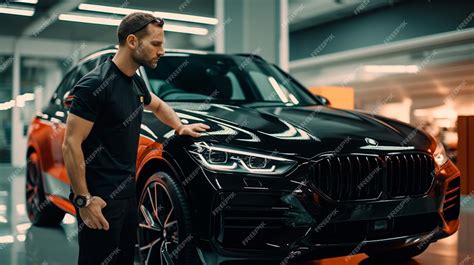 Premium AI Image | A man cleaning black car with microfiber cloth car detailing Generative AI ...