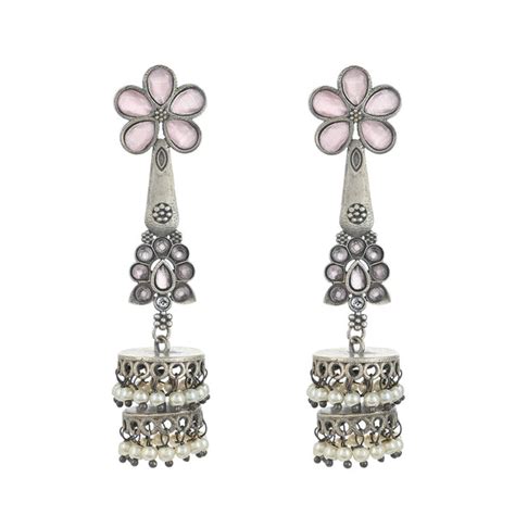 Antique Elegance Silver Plated Floral Drop Earrings – VOYLLA