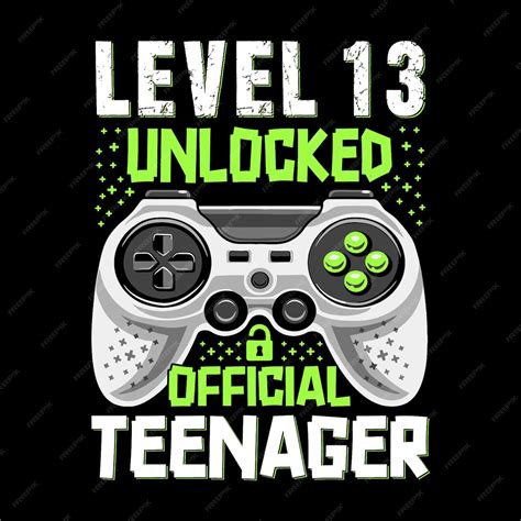 Premium Vector | Level 13 unlocked official teenager video game 13th ...