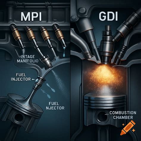 A detailed technical diagram comparing Multi-Point Injection (MPI) and Gasoline Direct Injection ...