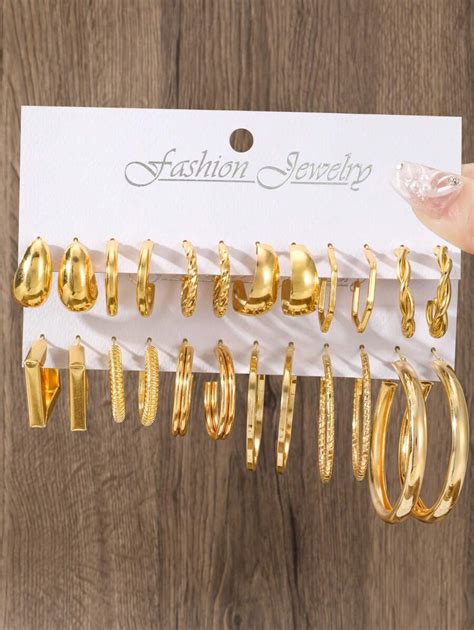 12pairs Faux Pearl Decor Twist Design Hoop Earrings | SHEIN USA