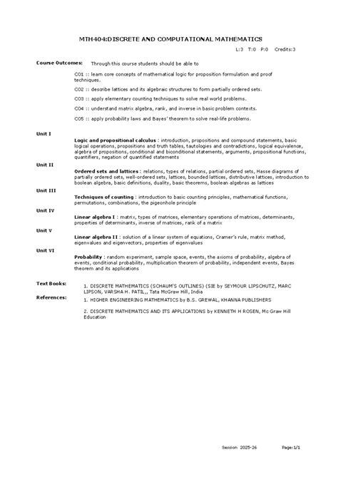 MTH404: Discrete & Computational Mathematics Course Overview - Studocu
