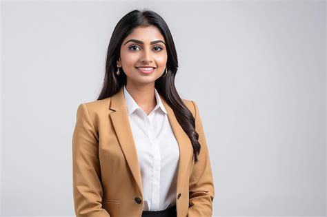 Young indian businesswoman or employee standing on white background ...