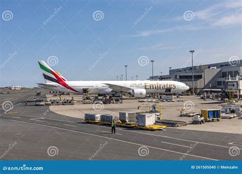 Emirates Aircraft at Passenger Bridge at Logan International Airport in ...