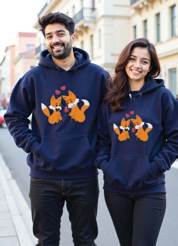 Printed Couple Hoodies with “Two Hearts, One Soul” Elegant Love Theme ...
