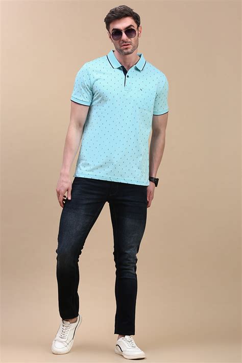 Classic Polo Men's Half Sleeve Teal Blue Polo Neck Slim Fit All Over P