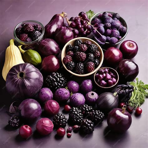 Premium Photo | Assortment of different purple fruit and vegetable