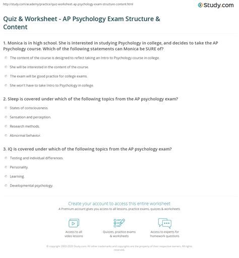Quiz & Worksheet - AP Psychology Exam Structure & Content | Study.com