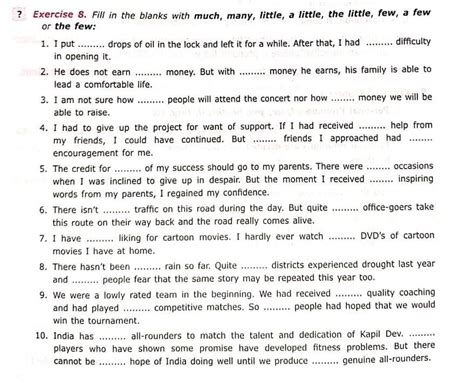 fill in the blanks with much, many, little, a little, the little, few ...