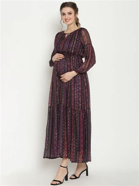 Tie Waist Maternity & Nursing Dark Magenta Maxi Dress