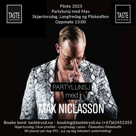 Partylunsj på TASTE med Max Niclasson, Velkomstvegen 35, 2420 Trysil ...