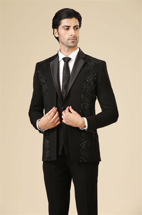 Black Designer Suit with Front Crystal Work – Bonsoir | Terry Rayon