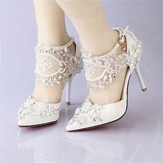Bridal Shoes Toe by Pointed Toe Lace Pearl Rhinestone Ultra High Heels Wedding Bridal Shoes Toe
