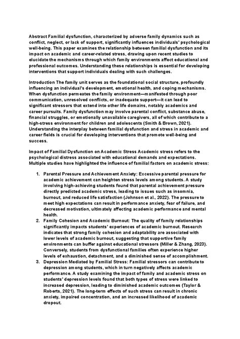Impact of Familial Dysfunction on Academic and Career Stress: A Study ...