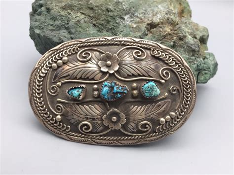 Vintage Turquoise and Sterling Silver Belt Buckle