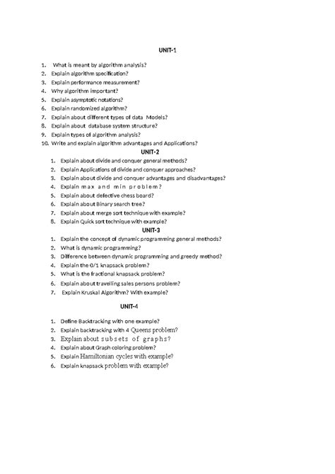DAA IMP Questions - UNIT- 1. What is meant by algorithm analysis? 2 ...