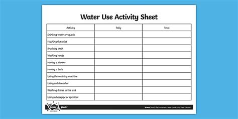 Water Use Survey Worksheet / Worksheet