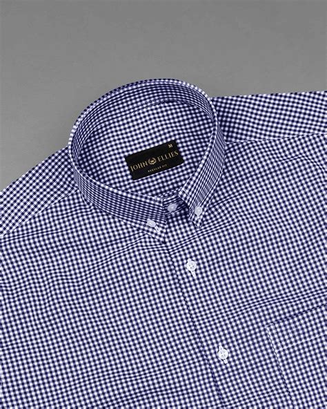 Buy Navy Gingham Check Button Down Cotton Shirt