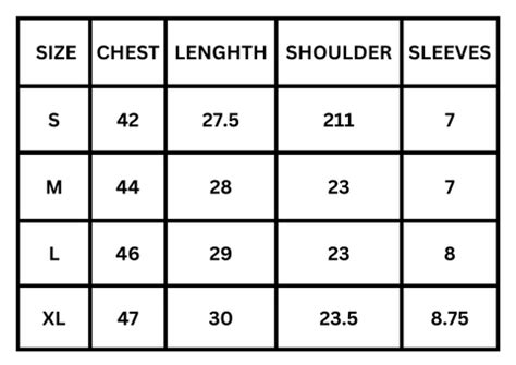 Oversized T-Shirt Size Chart – Lemon Lilt