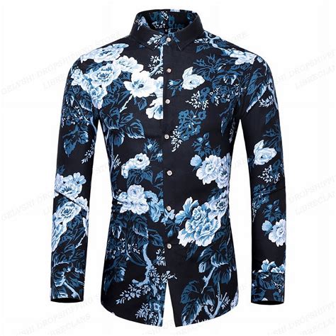 Floral Shirts Men Fashion Shirt Long Sleeve Hawaiian Shirts Cuba Beach ...