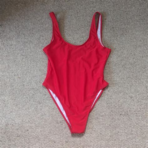 Boohoo Red High Hip Swimsuit Bought on here and... - Depop