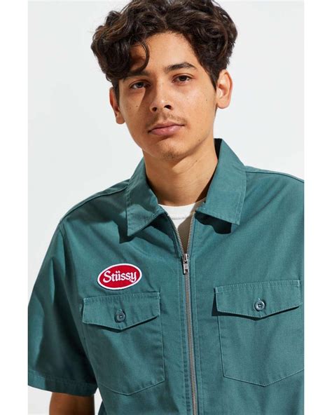 Stussy Garage Short Sleeve Zip-up Shirt in Green for Men | Lyst