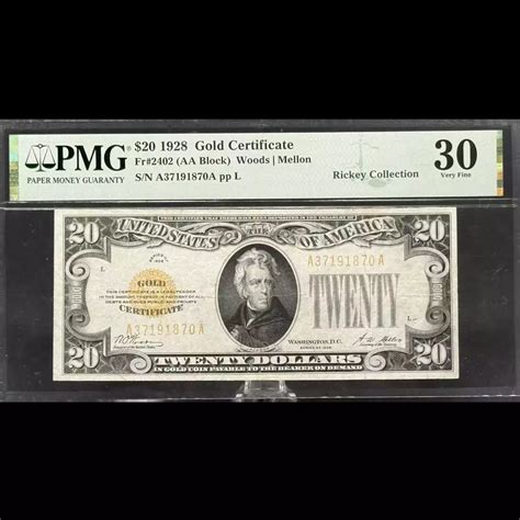 $20 1928 gold seal. Small Size Gold Certificates 2402 - Allgood Coin