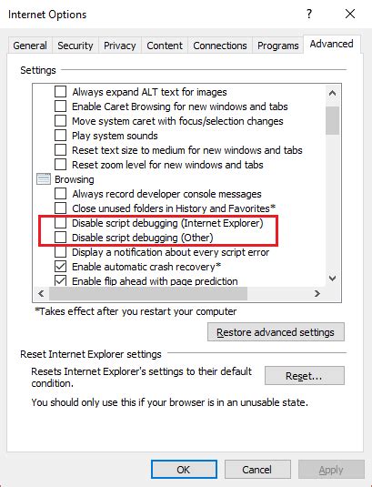 Image result for Disable Script Debugging