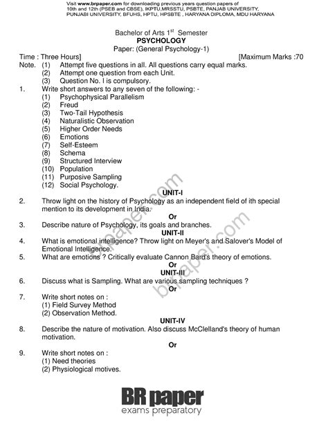 Psycology(1st)Dec2018 - Bachelor of Arts 1 st Semester PSYCHOLOGY Paper ...