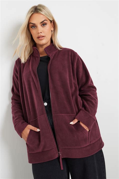 YOURS Curve Burgundy Red Zip Fleece Jacket | Yours Clothing