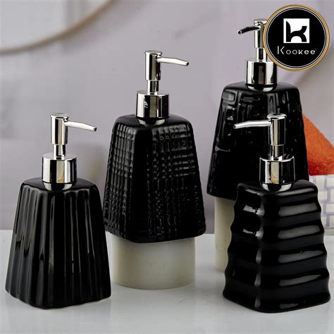 Kookee Ceramic Soap Dispenser for handwash for Bathroom, Black (Set of ...