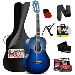Pyle Beginner Acoustic Guitar Kit, 3/4 Junior Size All Wood Build Nylon ...