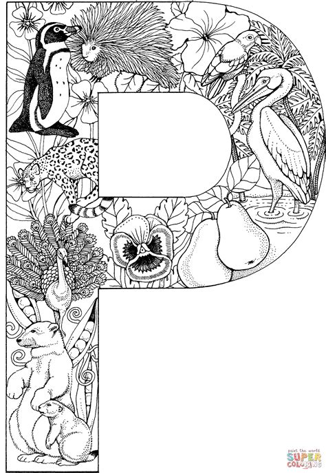 Letter P with Animals coloring page | Free Printable Coloring Pages