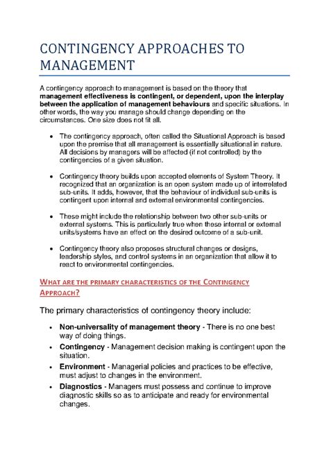 Contingency Approaches to Management: Theory and Key Concepts - Studocu