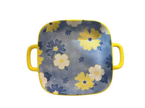 Lemon Tree Blue Ceramic Deep Square Serving Plate – Elegant Snack & Sa ...