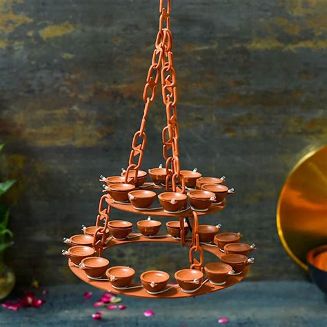 Buy Double Layer LED Hanging Diya Light Online in India - Mypoojabox.in