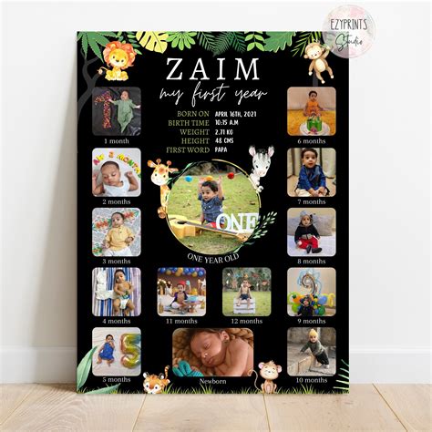 Personalised First Year Photo Collage | Jungle Theme – Ezyprints Studio