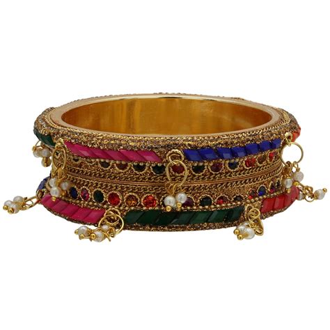 Sukriti Rajasthani Beautiful Pearl tassel Brass Kada Bangles for Women ...