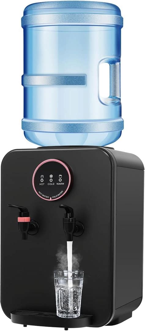 110V Top Loading Countertop Water Dispenser, Mini Water Cooler Dispenser with Hot Cold and Room ...
